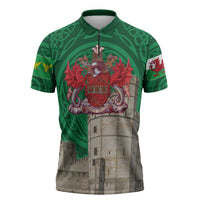 Personalized Caernarfonshire Wales Zipper Polo Shirt Caernarfon Castle and Emblem Celtic Style - Wonder Print Shop
