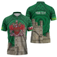 Personalized Caernarfonshire Wales Zipper Polo Shirt Caernarfon Castle and Emblem Celtic Style - Wonder Print Shop