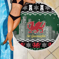 Caernarfonshire Wales Christmas Beach Blanket Caernarfon Castle Red Dragon - Wonder Print Shop