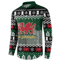 Caernarfonshire Wales Christmas Button Sweatshirt Caernarfon Castle Red Dragon - Wonder Print Shop