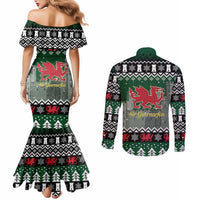 Caernarfonshire Wales Christmas Couples Matching Mermaid Dress and Long Sleeve Button Shirt Caernarfon Castle Red Dragon - Wonder Print Shop