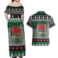 Caernarfonshire Wales Christmas Couples Matching Off Shoulder Maxi Dress and Hawaiian Shirt Caernarfon Castle Red Dragon - Wonder Print Shop