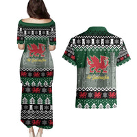 Caernarfonshire Wales Christmas Couples Matching Puletasi and Hawaiian Shirt Caernarfon Castle Red Dragon - Wonder Print Shop