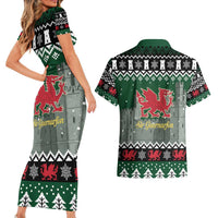 Caernarfonshire Wales Christmas Couples Matching Short Sleeve Bodycon Dress and Hawaiian Shirt Caernarfon Castle Red Dragon - Wonder Print Shop
