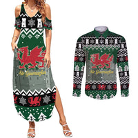 Caernarfonshire Wales Christmas Couples Matching Summer Maxi Dress and Long Sleeve Button Shirt Caernarfon Castle Red Dragon - Wonder Print Shop