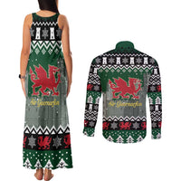 Caernarfonshire Wales Christmas Couples Matching Tank Maxi Dress and Long Sleeve Button Shirt Caernarfon Castle Red Dragon - Wonder Print Shop