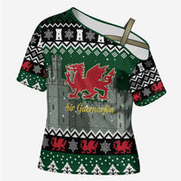 Caernarfonshire Wales Christmas Cross Shoulder Shirt Caernarfon Castle Red Dragon - Wonder Print Shop