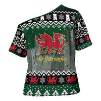 Caernarfonshire Wales Christmas Cross Shoulder Shirt Caernarfon Castle Red Dragon - Wonder Print Shop