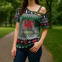 Caernarfonshire Wales Christmas Cross Shoulder Shirt Caernarfon Castle Red Dragon - Wonder Print Shop