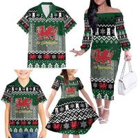 Caernarfonshire Wales Christmas Family Matching Off The Shoulder Long Sleeve Dress and Hawaiian Shirt Caernarfon Castle Red Dragon - Wonder Print Shop