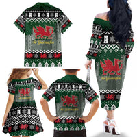 Caernarfonshire Wales Christmas Family Matching Off The Shoulder Long Sleeve Dress and Hawaiian Shirt Caernarfon Castle Red Dragon - Wonder Print Shop