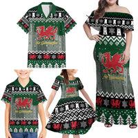 Caernarfonshire Wales Christmas Family Matching Off Shoulder Maxi Dress and Hawaiian Shirt Caernarfon Castle Red Dragon - Wonder Print Shop