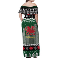 Caernarfonshire Wales Christmas Family Matching Off Shoulder Maxi Dress and Hawaiian Shirt Caernarfon Castle Red Dragon - Wonder Print Shop