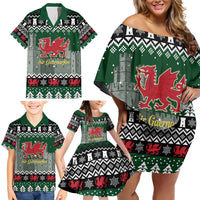 Caernarfonshire Wales Christmas Family Matching Off Shoulder Short Dress and Hawaiian Shirt Caernarfon Castle Red Dragon - Wonder Print Shop