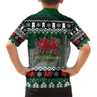Caernarfonshire Wales Christmas Family Matching Short Sleeve Bodycon Dress and Hawaiian Shirt Caernarfon Castle Red Dragon - Wonder Print Shop
