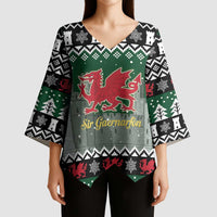 Caernarfonshire Wales Christmas Kimono Sleeve Blouse Caernarfon Castle Red Dragon - Wonder Print Shop