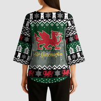 Caernarfonshire Wales Christmas Kimono Sleeve Blouse Caernarfon Castle Red Dragon - Wonder Print Shop