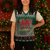 Caernarfonshire Wales Christmas Knitted V-Neck Vest Caernarfon Castle Red Dragon - Wonder Print Shop