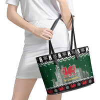 Caernarfonshire Wales Christmas Leather Tote Bag Caernarfon Castle Red Dragon - Wonder Print Shop