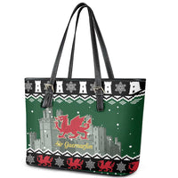 Caernarfonshire Wales Christmas Leather Tote Bag Caernarfon Castle Red Dragon - Wonder Print Shop