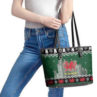 Caernarfonshire Wales Christmas Leather Tote Bag Caernarfon Castle Red Dragon - Wonder Print Shop