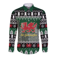 Caernarfonshire Wales Christmas Long Sleeve Button Shirt Caernarfon Castle Red Dragon - Wonder Print Shop