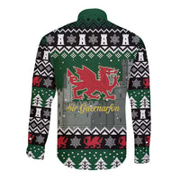 Caernarfonshire Wales Christmas Long Sleeve Button Shirt Caernarfon Castle Red Dragon - Wonder Print Shop
