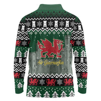 Caernarfonshire Wales Christmas Long Sleeve Polo Shirt Caernarfon Castle Red Dragon - Wonder Print Shop