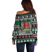 Caernarfonshire Wales Christmas Off Shoulder Sweater Caernarfon Castle Red Dragon - Wonder Print Shop