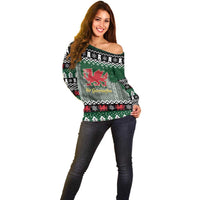 Caernarfonshire Wales Christmas Off Shoulder Sweater Caernarfon Castle Red Dragon - Wonder Print Shop