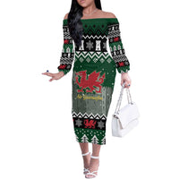 Caernarfonshire Wales Christmas Off The Shoulder Long Sleeve Dress Caernarfon Castle Red Dragon - Wonder Print Shop