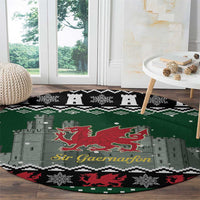 Caernarfonshire Wales Christmas Round Carpet Caernarfon Castle Red Dragon - Wonder Print Shop