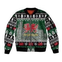 Caernarfonshire Wales Christmas Sleeve Zip Bomber Jacket Caernarfon Castle Red Dragon - Wonder Print Shop