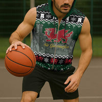 Caernarfonshire Wales Christmas Sleeveless Zip Hoodie Caernarfon Castle Red Dragon - Wonder Print Shop