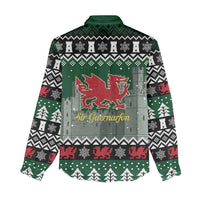 Caernarfonshire Wales Christmas Women Casual Shirt Caernarfon Castle Red Dragon - Wonder Print Shop