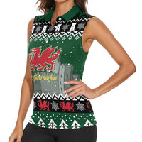 Caernarfonshire Wales Christmas Women Sleeveless Polo Shirt Caernarfon Castle Red Dragon - Wonder Print Shop