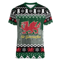 Caernarfonshire Wales Christmas Women V-Neck T-Shirt Caernarfon Castle Red Dragon - Wonder Print Shop