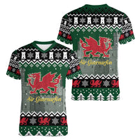 Caernarfonshire Wales Christmas Women V-Neck T-Shirt Caernarfon Castle Red Dragon - Wonder Print Shop