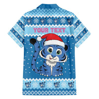 Personalized Blue Tiger Christmas Hawaiian Shirt Kawaii Derpy Tiger Santa Mode - Wonder Print Shop