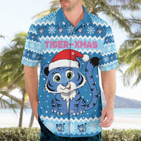 Personalized Blue Tiger Christmas Hawaiian Shirt Kawaii Derpy Tiger Santa Mode - Wonder Print Shop