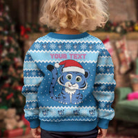 Personalized Blue Tiger Christmas Kid Ugly Christmas Sweater Kawaii Derpy Tiger Santa Mode - Wonder Print Shop