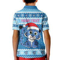 Personalized Blue Tiger Christmas Kid Polo Shirt Kawaii Derpy Tiger Santa Mode - Wonder Print Shop