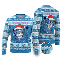 Personalized Blue Tiger Christmas Ugly Christmas Sweater Kawaii Derpy Tiger Santa Mode - Wonder Print Shop