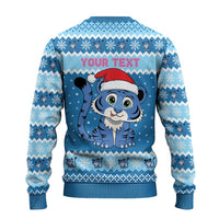 Personalized Blue Tiger Christmas Ugly Christmas Sweater Kawaii Derpy Tiger Santa Mode - Wonder Print Shop