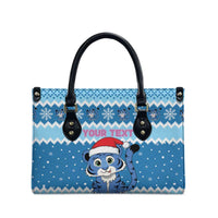 Personalized Blue Tiger Christmas Leather Bag Kawaii Derpy Tiger Santa Mode - Wonder Print Shop
