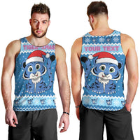 Personalized Blue Tiger Christmas Men Tank Top Kawaii Derpy Tiger Santa Mode - Wonder Print Shop