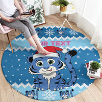 Personalized Blue Tiger Christmas Round Carpet Kawaii Derpy Tiger Santa Mode - Wonder Print Shop