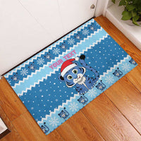 Personalized Blue Tiger Christmas Rubber Doormat Kawaii Derpy Tiger Santa Mode - Wonder Print Shop