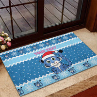 Personalized Blue Tiger Christmas Rubber Doormat Kawaii Derpy Tiger Santa Mode - Wonder Print Shop