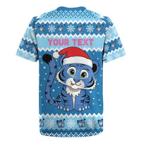 Personalized Blue Tiger Christmas Rugby Jersey Kawaii Derpy Tiger Santa Mode - Wonder Print Shop